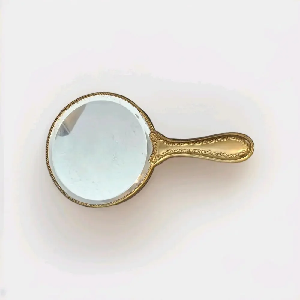Antique U.C. Co. Brass Hand Mirror Art Nouveau Vanity Beauty Ornate Signed Hand